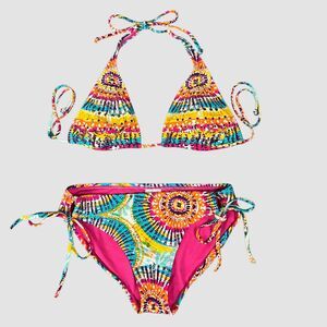 Xhilaration Studded Boho Bikini Set Multicolor Tie Side Triangle Top Size M